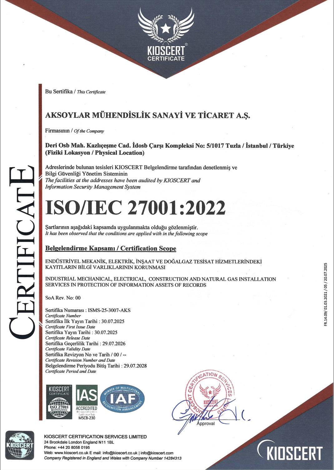 Aksoylar Akıllı Bina | Sertifikalarımız